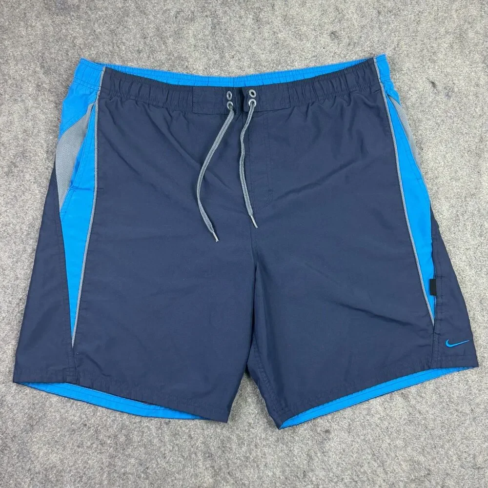 Men's Vintage Y2K Nike Board Shorts Swim Trunks Blue Navy Grey Size Large